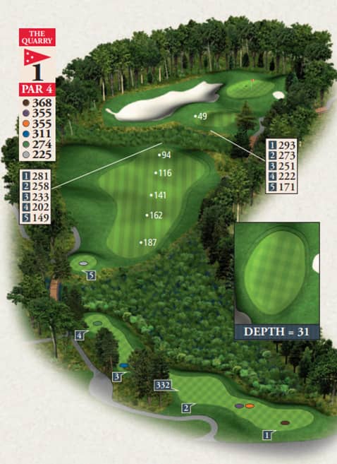 Bay Harbor Golf Club Quarry Course Hole 1 yardage map